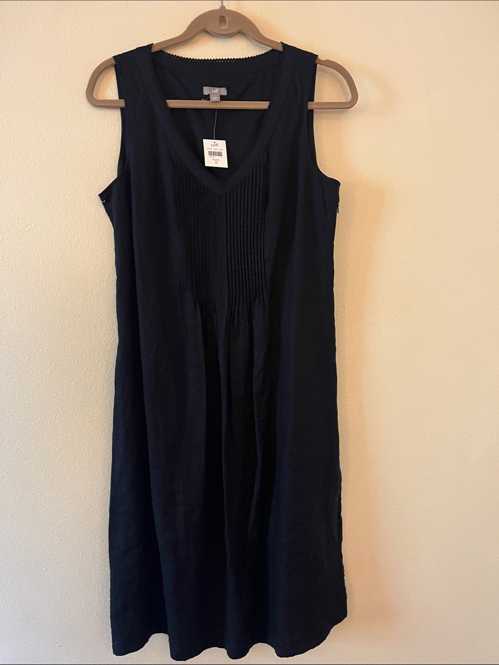 J. Jill sleeveless linen pintuck midi dress in black size S NWT